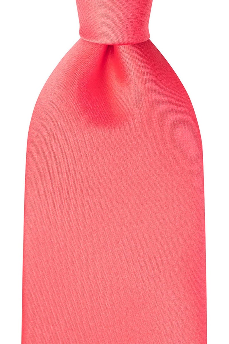 KissTies Sunset Coral Satin Tie Set Solid Ties Mens Necktie + Pocket Square - Image 3